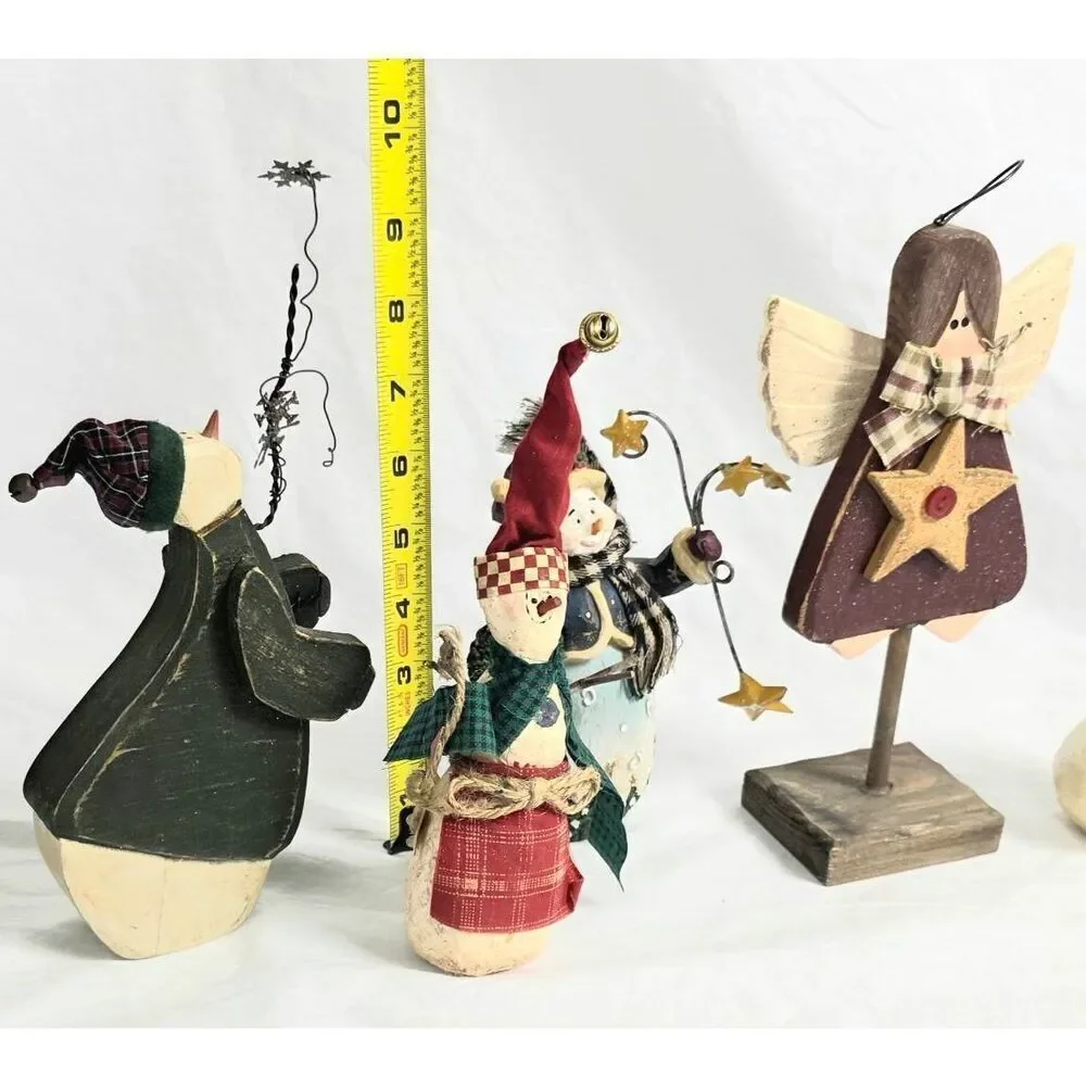 Primitive Christmas Snowman & Angel Figurines Lot